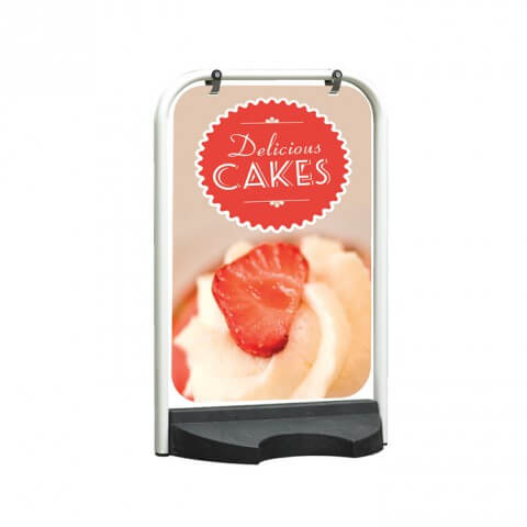Classic swing pavement sign - graphic example - delicious cakes