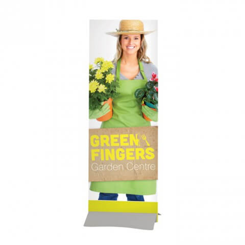 Wedge rigid banner - graphic example - green fingers garden centre