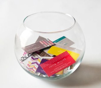 Fishbowl of business cards an idea to help people connect