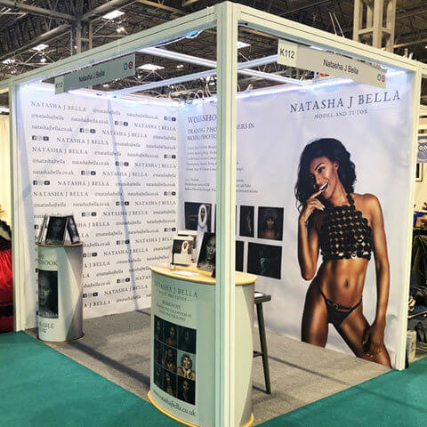 Vbanner for Natasha J Bella on shell scheme walls Birmingham NEC