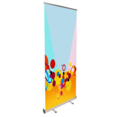 Budget Banner Stand with colourful fresco graphic